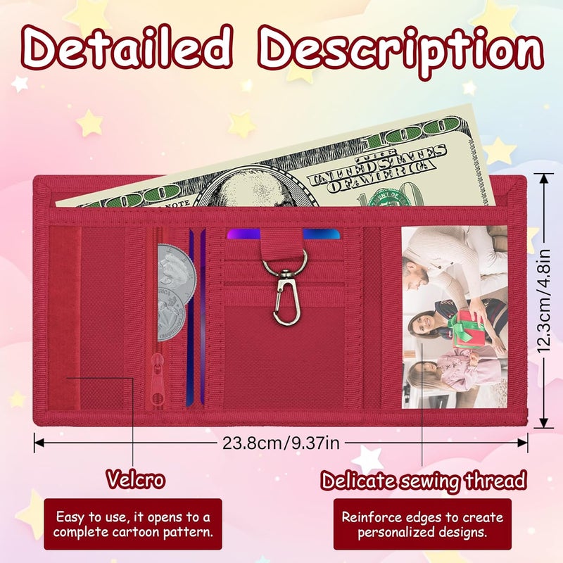 Sundee RFID Blocking Wallet,3 Packs Kids Wallet Bulk,Mini Trifold Coin Purse Cartoon Wallet,Front Pocket Wallet with Zipper for Kids,Canvas Outdoor Sports Wallets with Magic Sticker - Blue Shark - Image 4